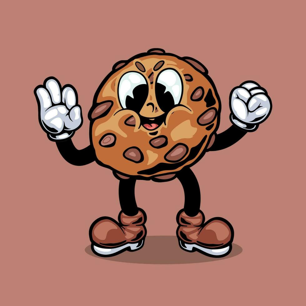 Retro dessert character. Cute cartoon mascot sweets, smile walking sweet food vector