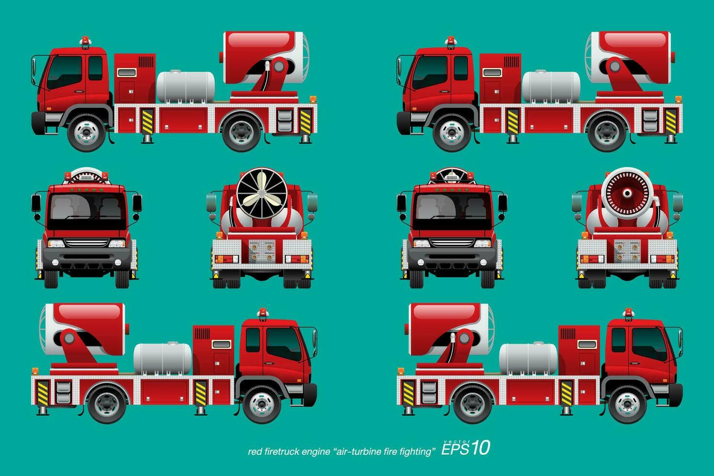 Red Firetruck Template, Fire Fighting Turbine Vehicle. vector
