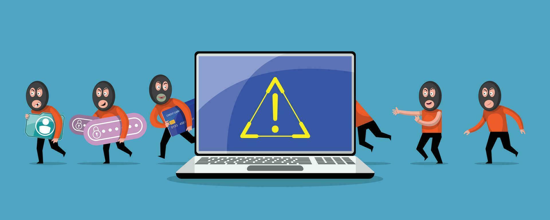Hacker Steal Password and Data from Laptop. vector