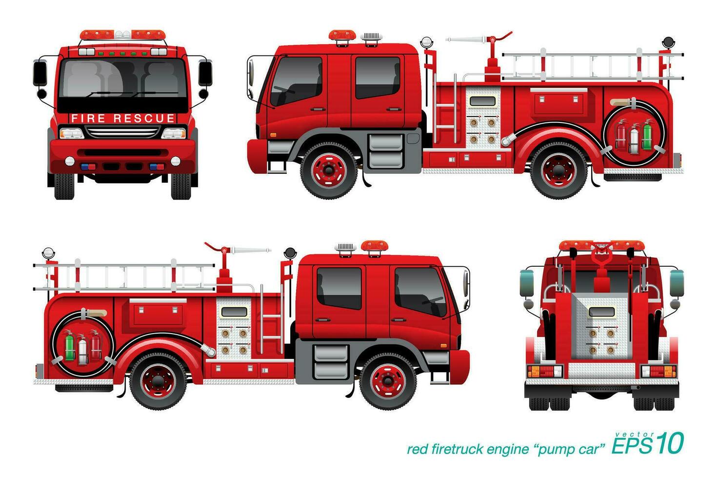 Red Firetruck Template, Fire Engine. vector