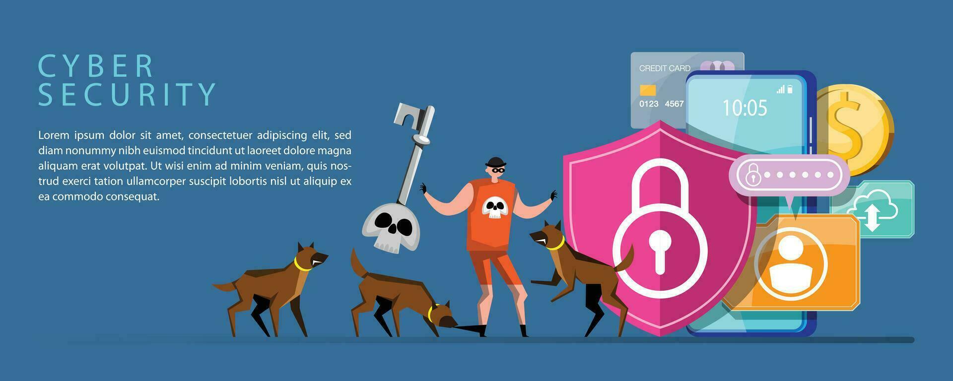 Guard Dog Protect Mobile Phone. vector