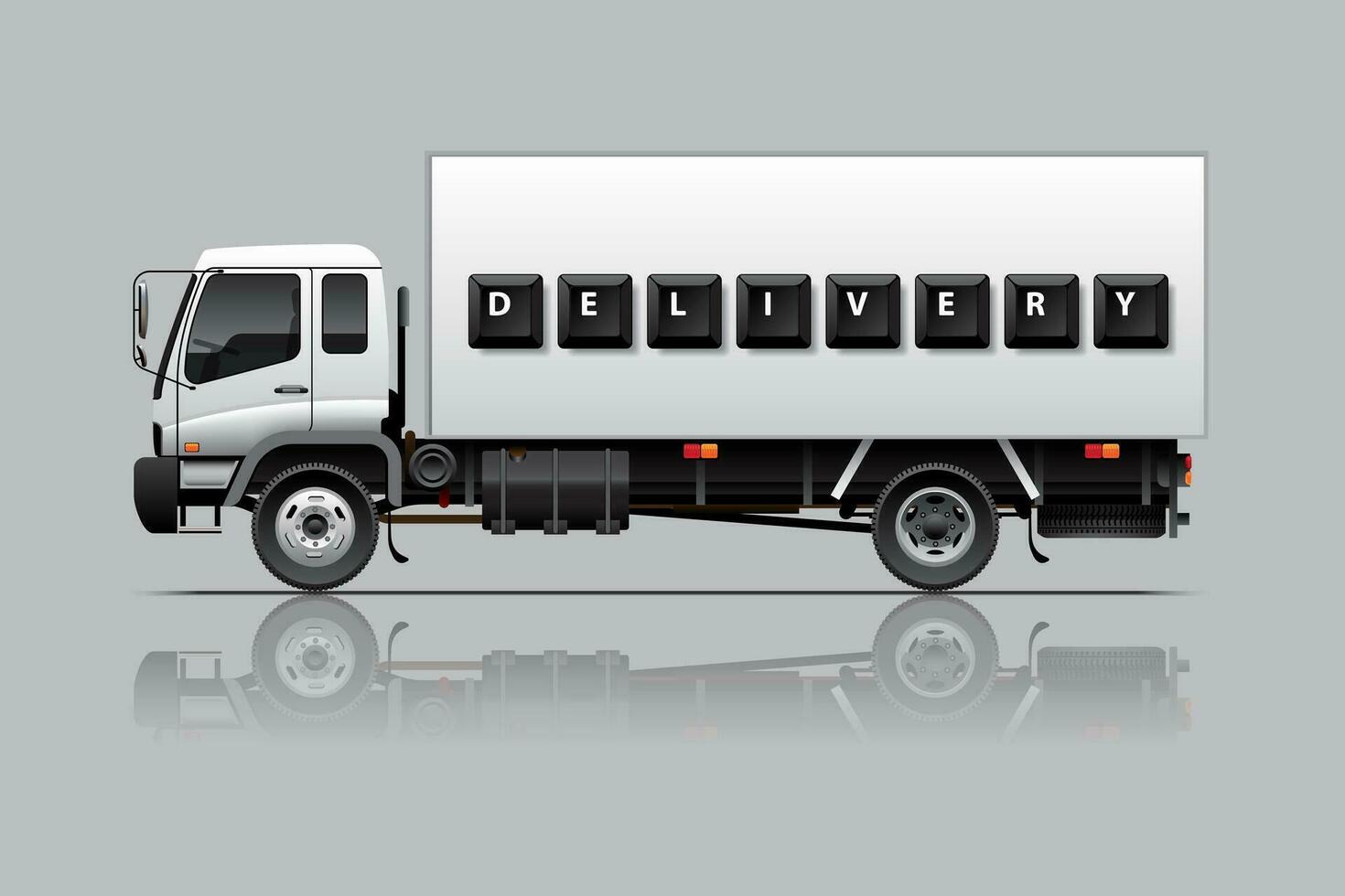 White Cargo Truck with DELIVERY text on Container. vector