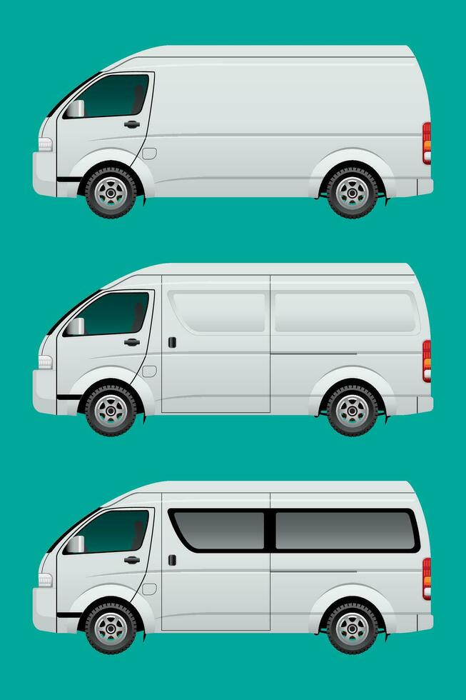 Set of White Van in Different Body. vector