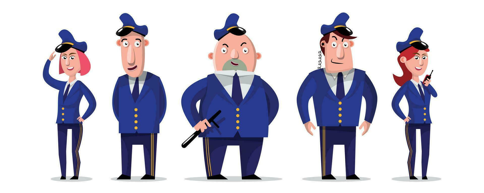 Character Cartoon Style of Security Team in Blue Uniform. vector