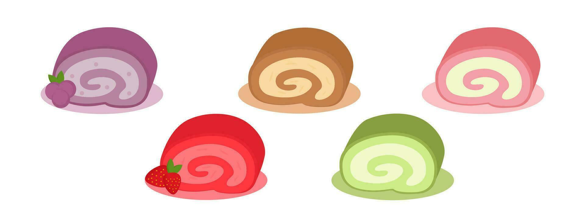 set of illustrations of beautiful rolled cakes with various flavors. vector