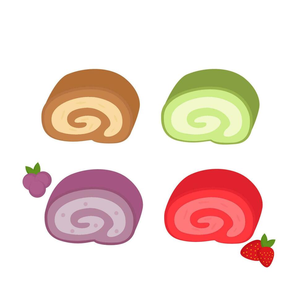 set of illustrations of beautiful rolled cakes with various flavors. vector