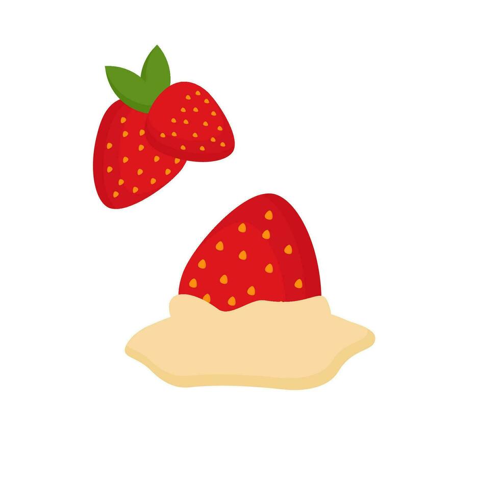 illustration of strawberries with sweet vanilla cream vector