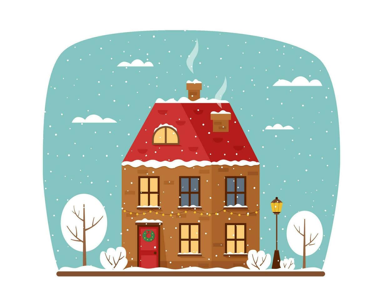 invierno Navidad casa vector