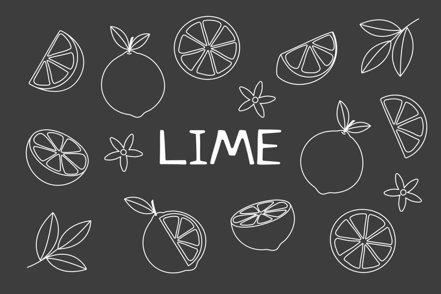 Lime outline set illustration on black vector