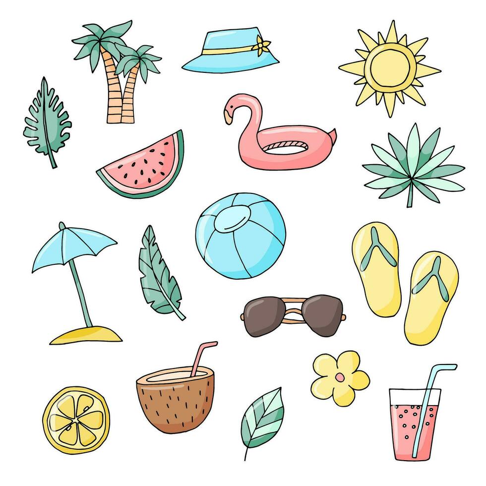 Set of summer sea objects vector