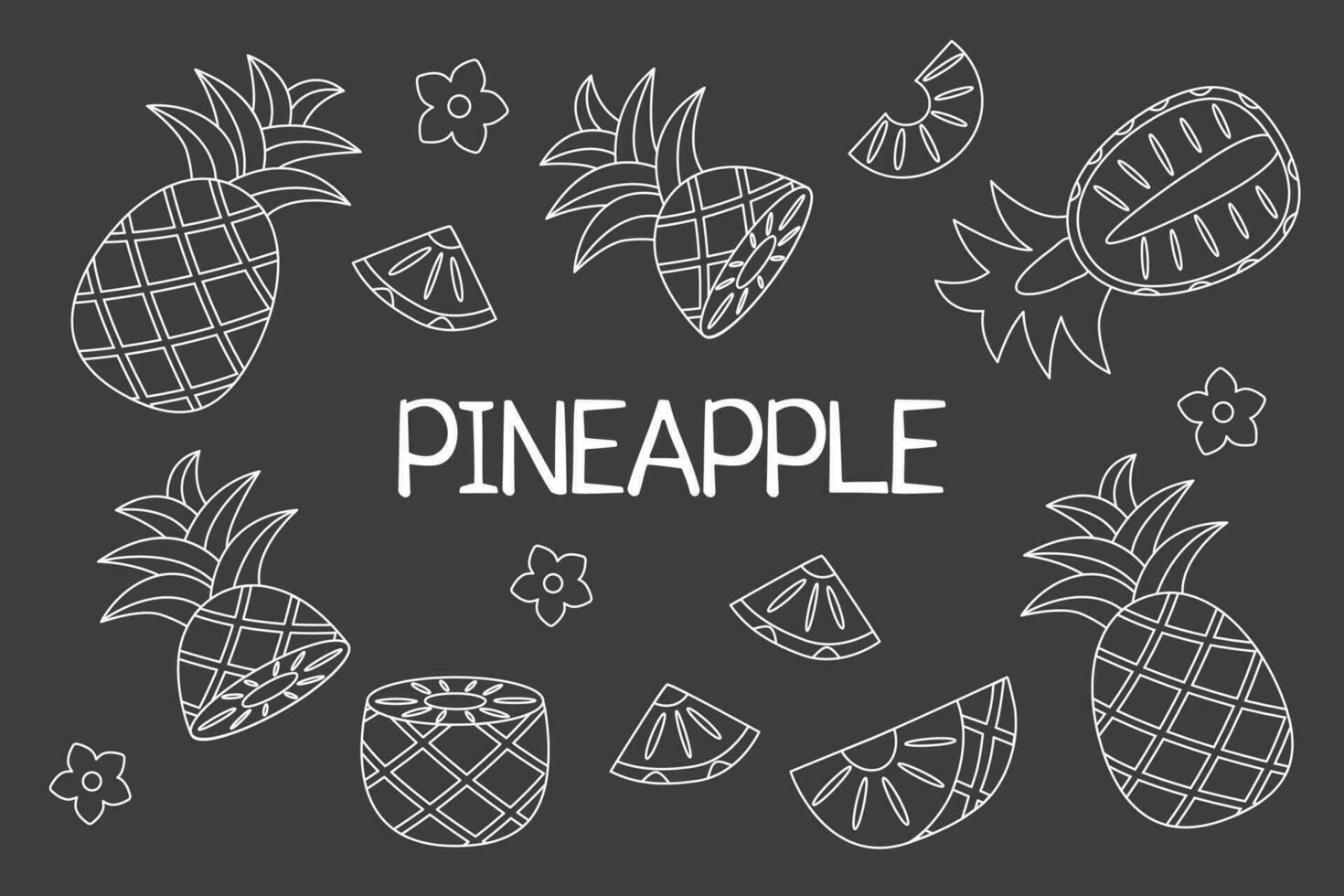 Pineapple outline on black background vector