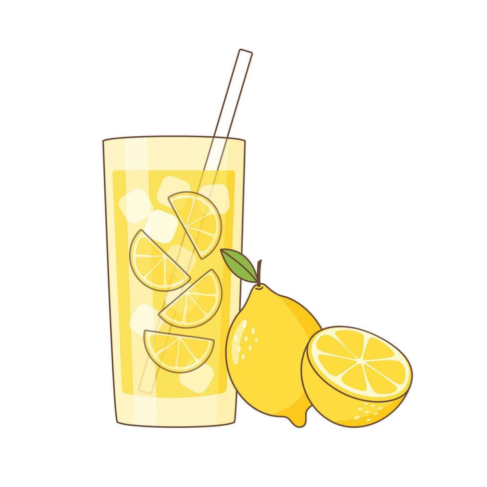 Glass of lemonade and a lemon vector