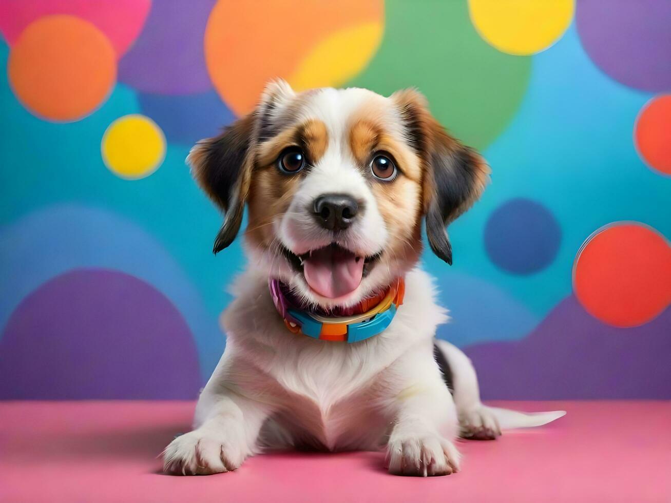 Happy dog with colorful background ai generate photo