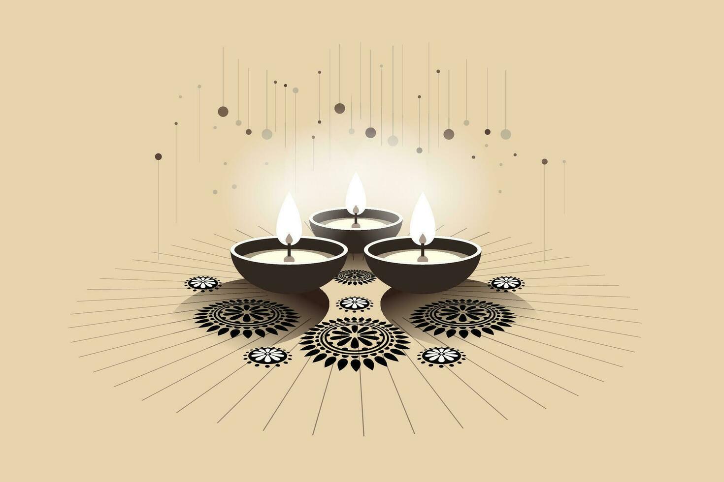 Indian festival Diwali background with diya and minimalistic rangoli elements. vector