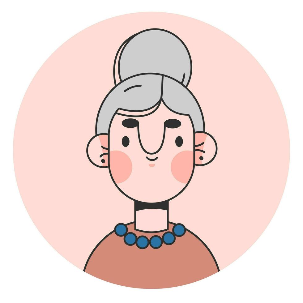 Portrait of a senior elderly woman isolated.Colored flat vector illustration of a gray-haired person