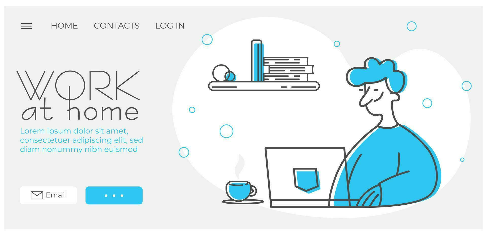 Online learning, training and education.boy studying in distance learning.Work at home.Concept of home education landing page.Vector illustration vector