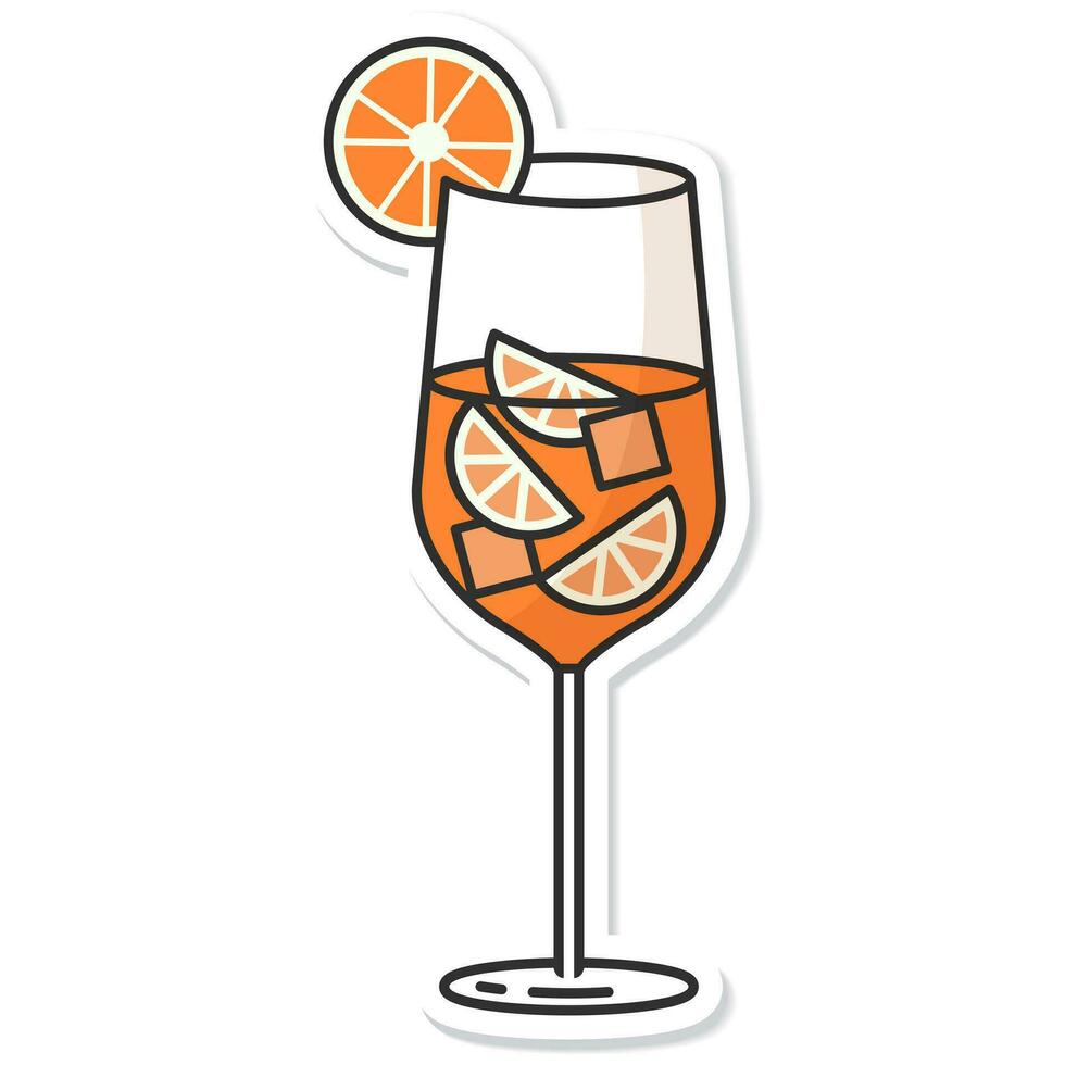 Sticker glass of aperol spritz isolated vector illustration, minimal design. aperol spritz icon on a white background. Vector illustration