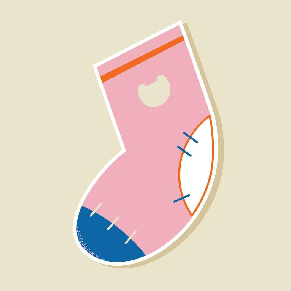 Cute kawaii pink sock sticker on a beige background. Kid graphic.Vector Illustration. vector
