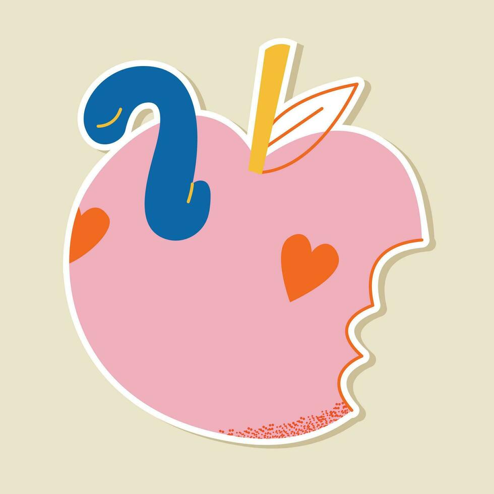 Cute kawaii pink apple sticker on a beige background. Kid graphic.Vector Illustration. vector