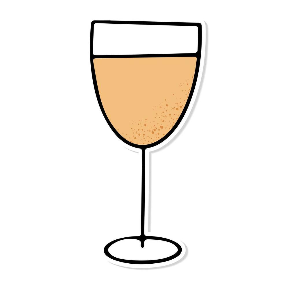 Sticker glass of white wine isolated vector illustration, minimal design. white wine icon on a white background. Vector illustration