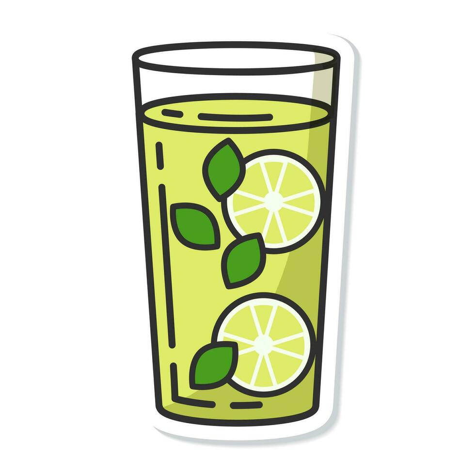 Sticker glass of mojito isolated vector illustration, minimal design. mojito icon on a white background. Vector illustration