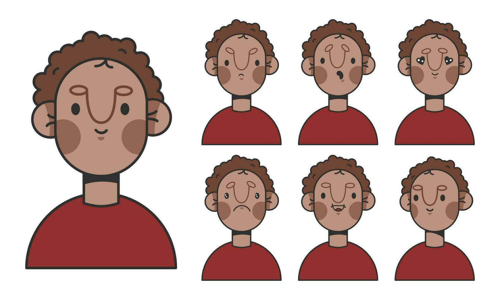 Cool boy cartoon character for animation emotions. Young man face construction. Avatar with different expressions. Cartoon male personage, Vector illustration