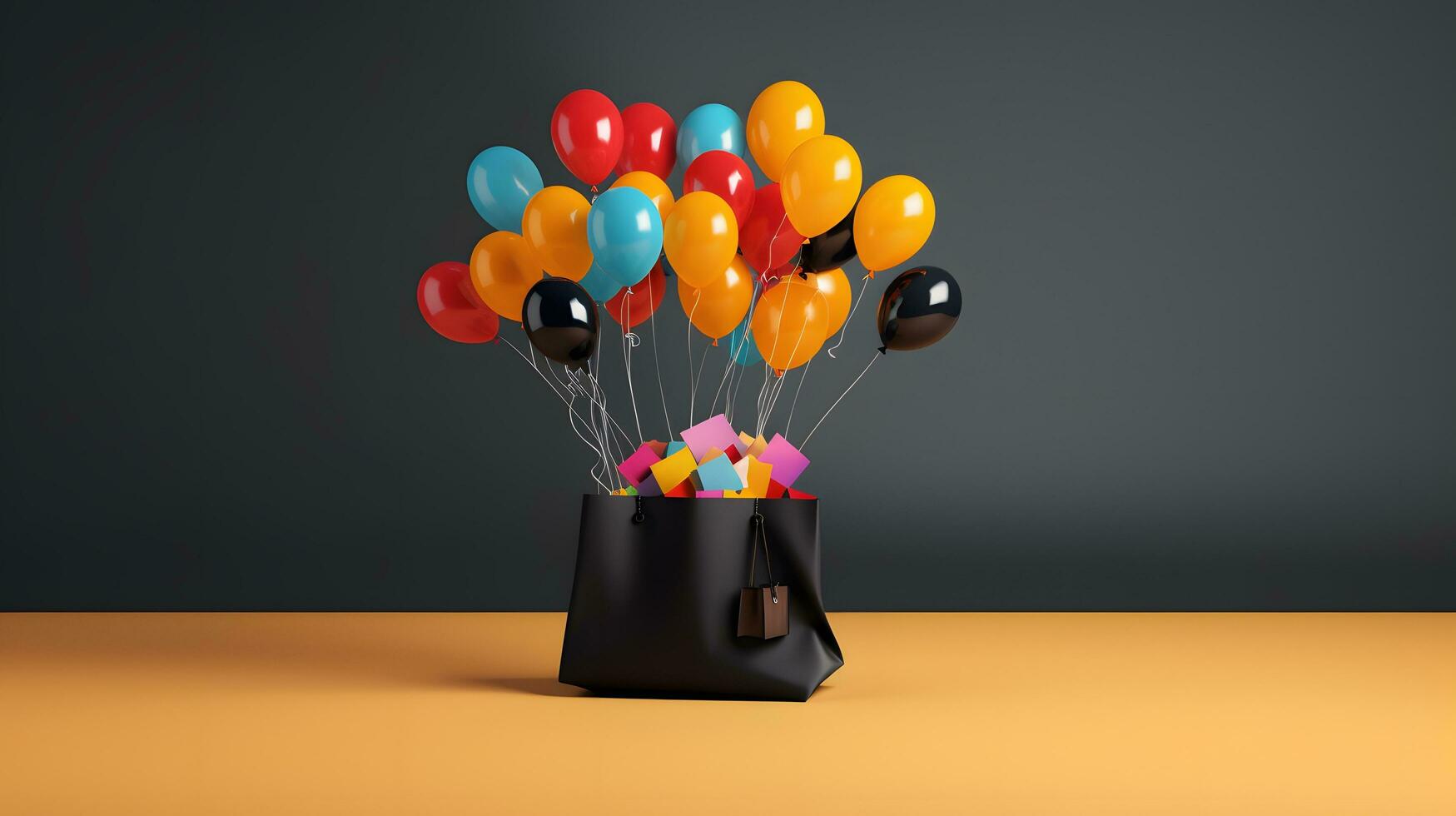 Black Shopping Bag with Colorful Balloons photo