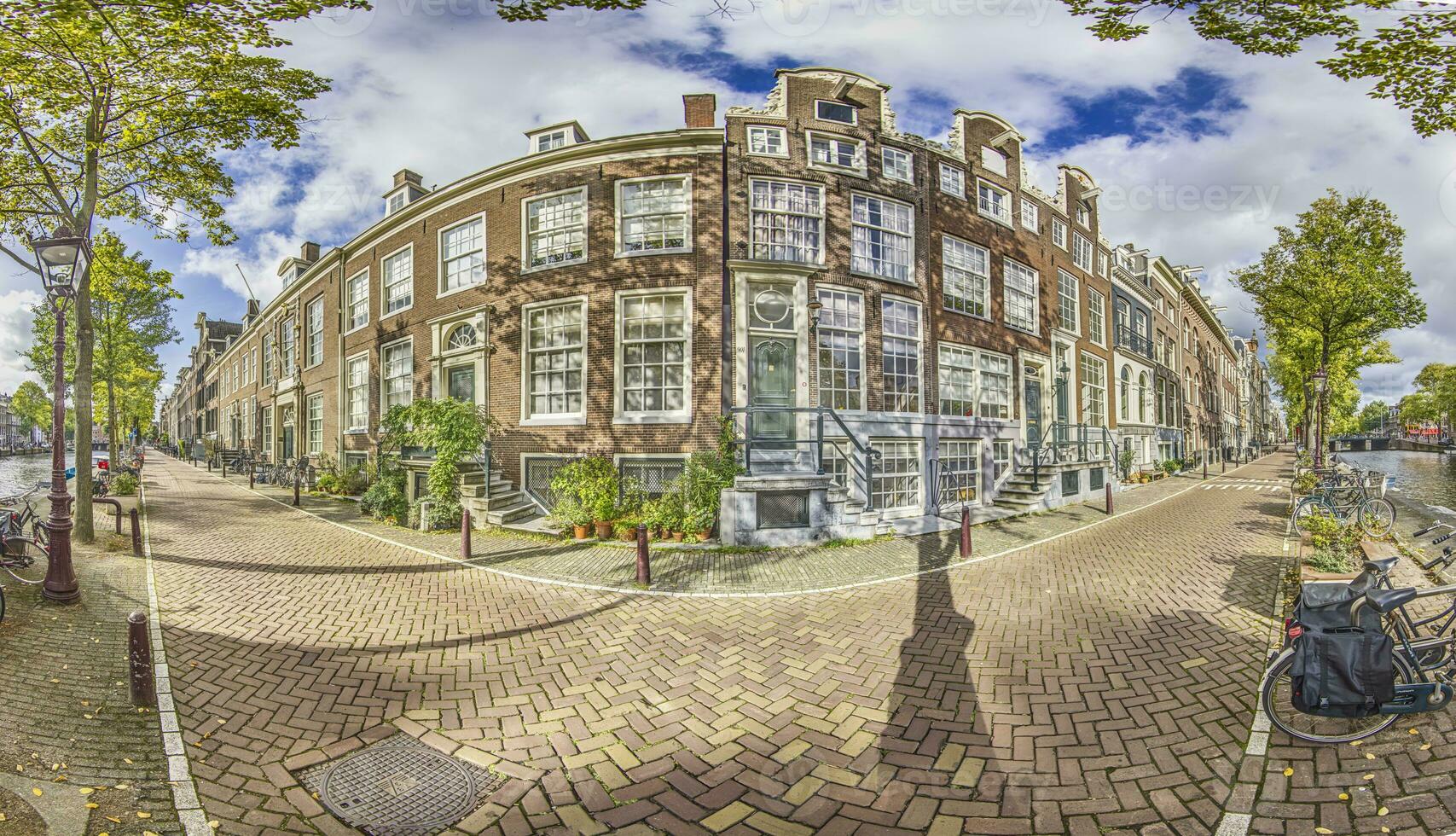 Typical residential street in the Dutch metropolis of Amsterdam in summer 2023 photo