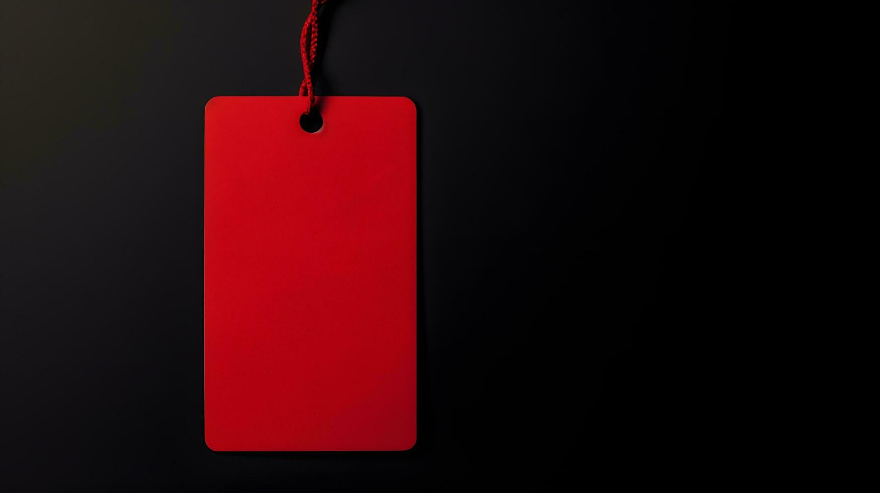 Red Blank Tag with Black String on Dark Background photo
