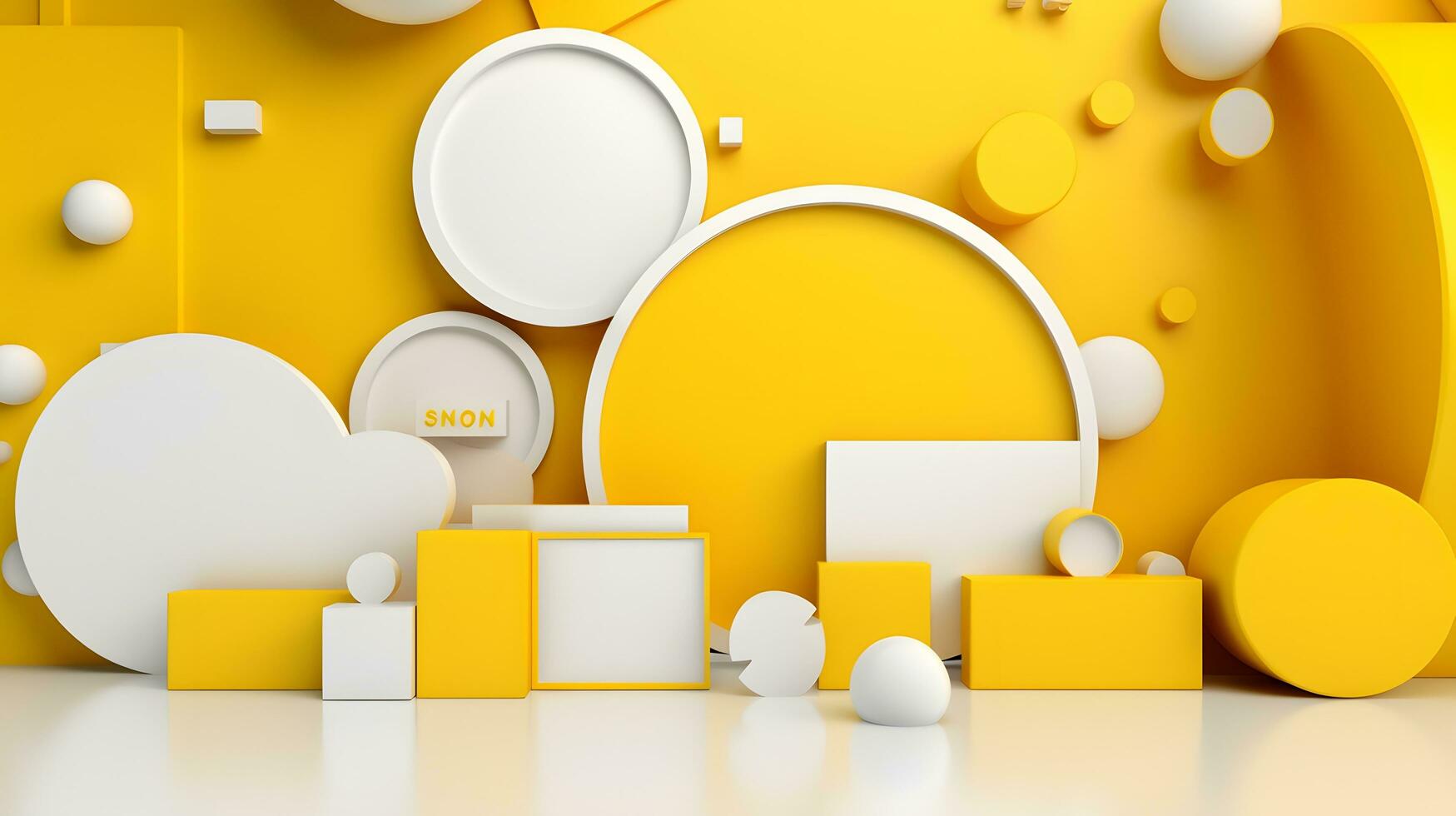 Abstract Arrangement of Yellow and White Geometric Shapes on Yellow Background photo