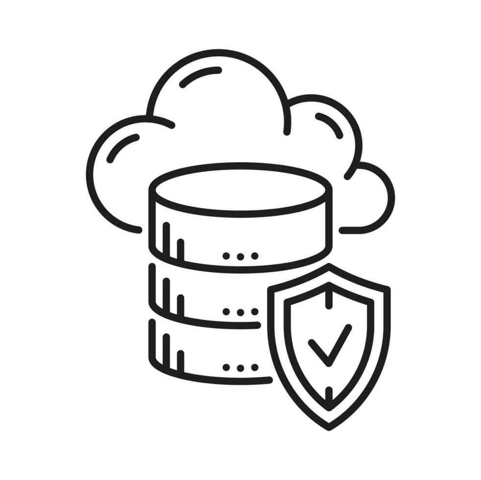 base de datos servidor proteccion, nube almacenamiento icono vector