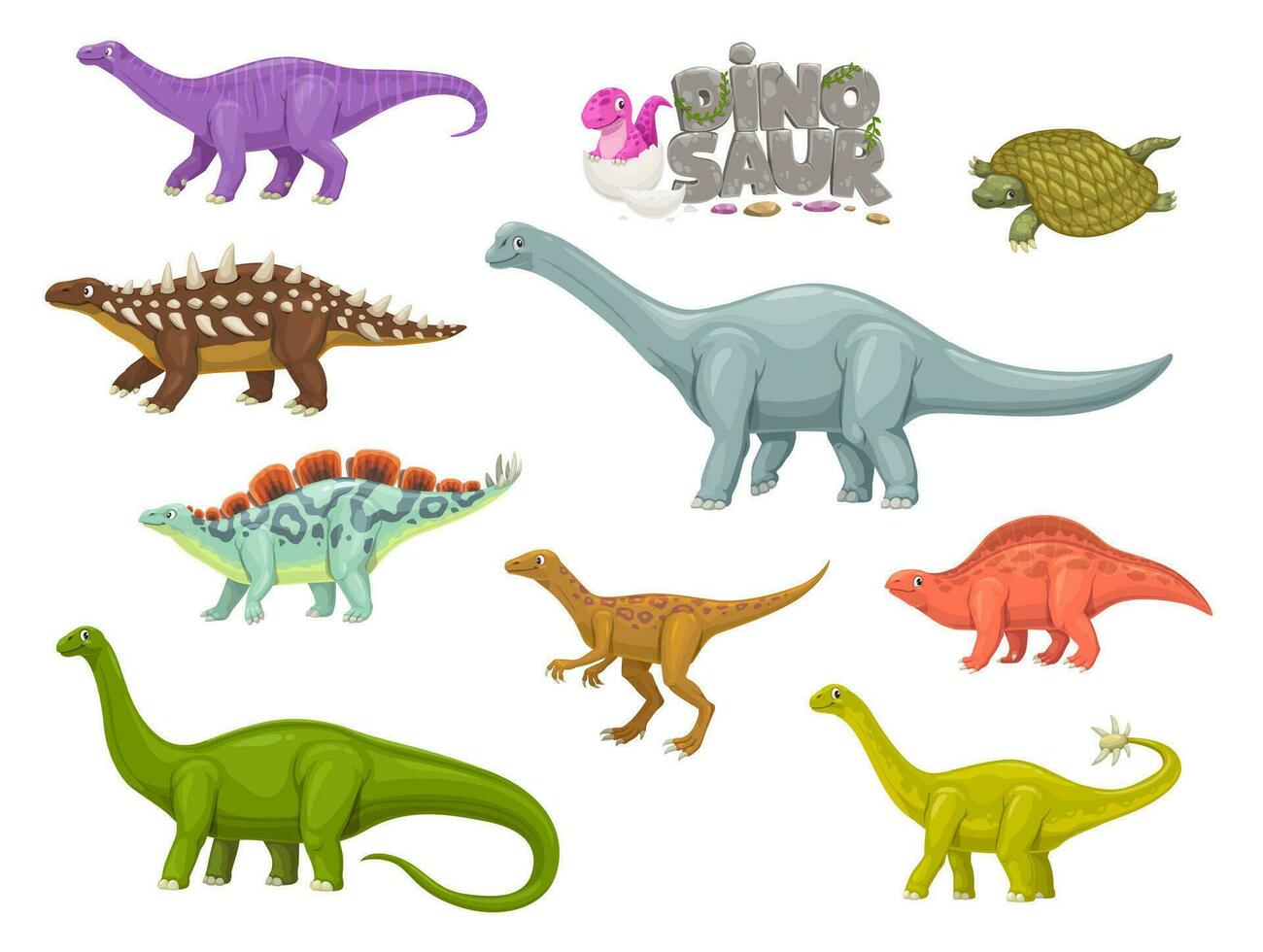 dibujos animados dinosaurios, reptil gracioso caracteres vector