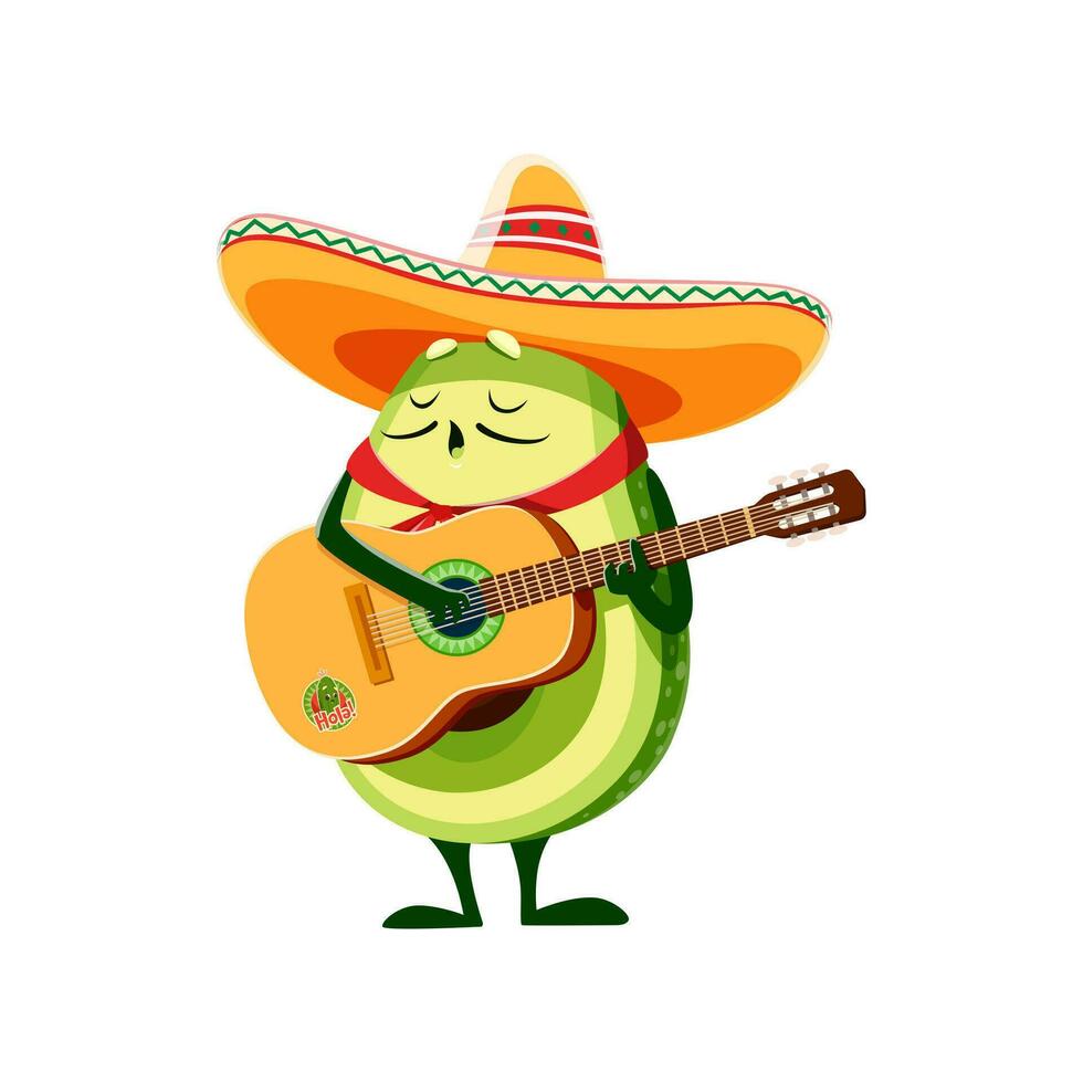 Cartoon kawaii Mexican mariachi musician avocado vector