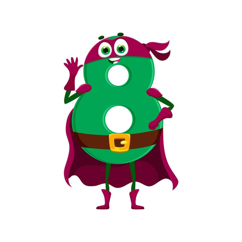 Cartoon math number eight superhero character vector