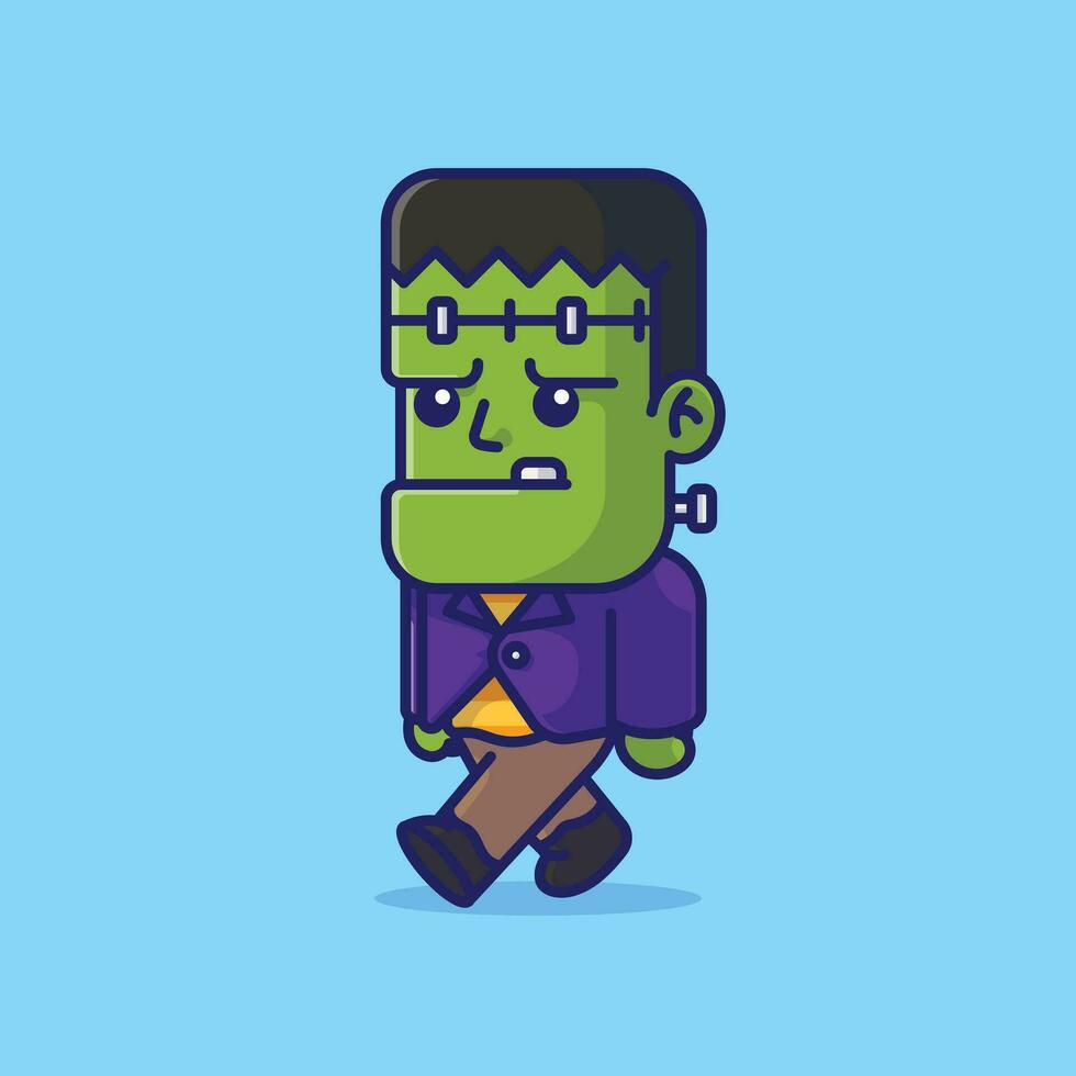 Cute frankenstein cartoon vector illustration halloween holiday concept icon