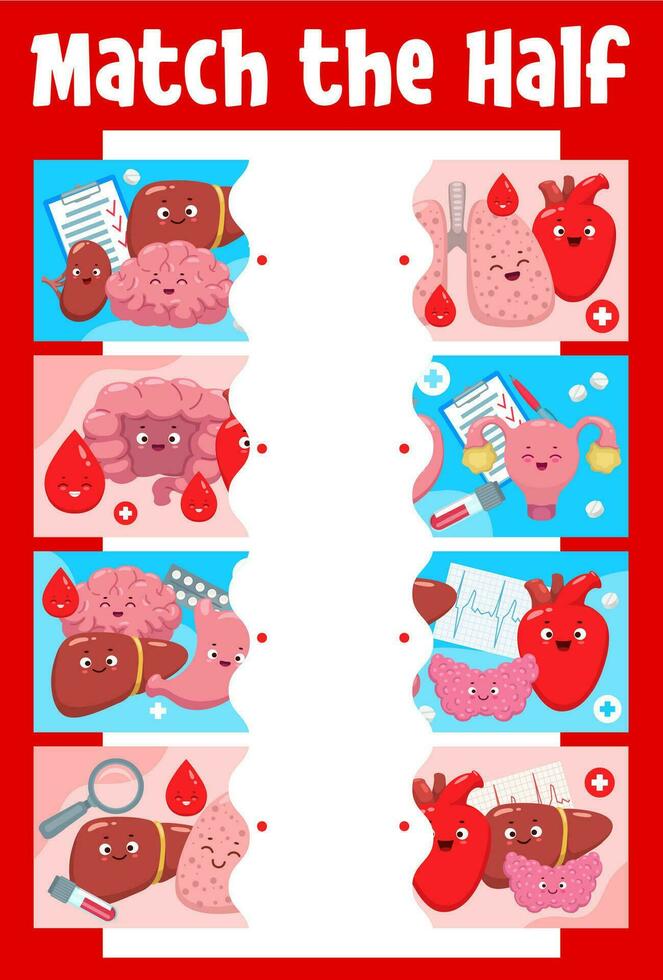 Match the half of human body organ characters vector