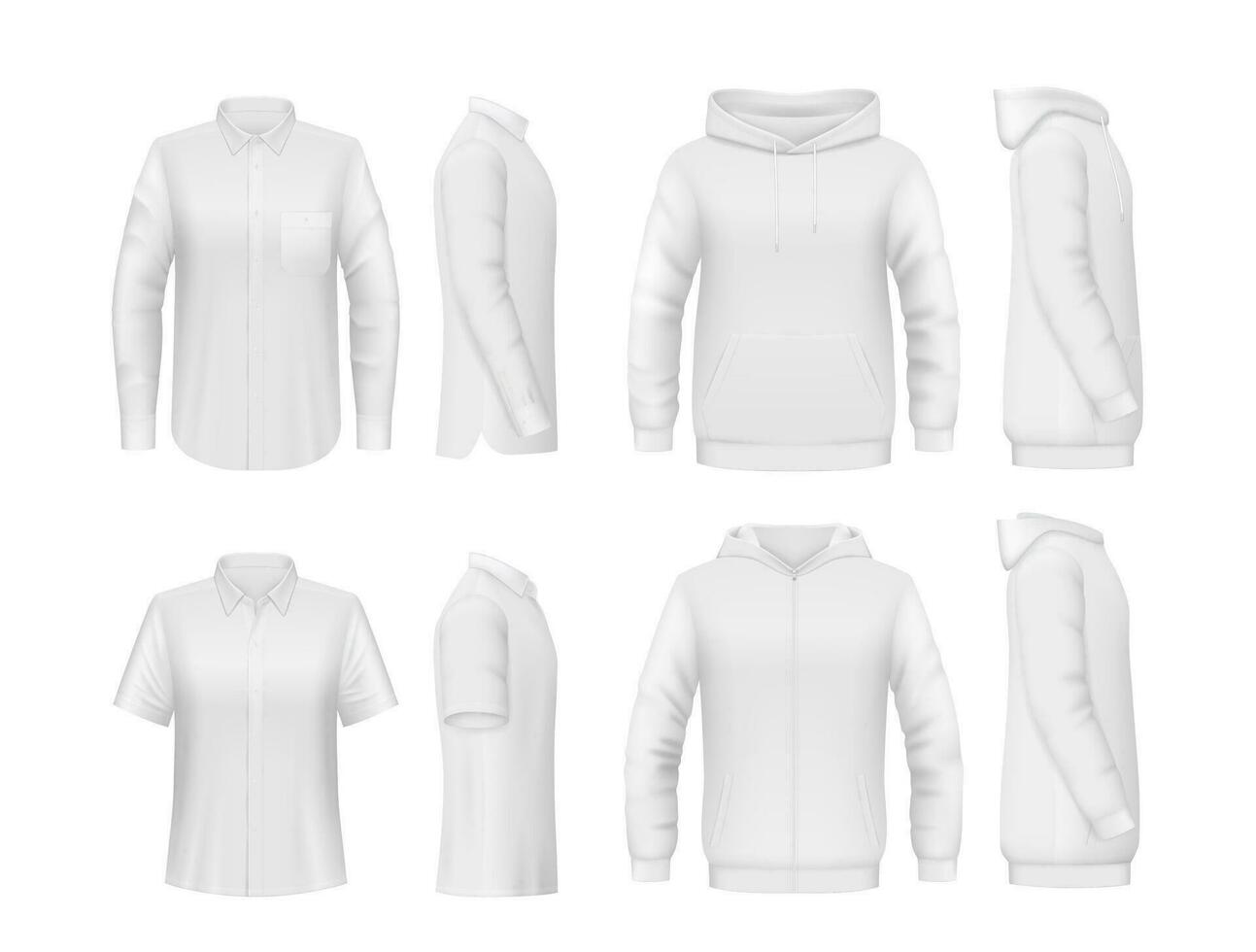 White men shirt, hoody, polo or sweatshirt mockups vector