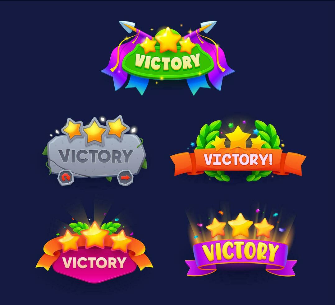 Game victory signs, banners and popup windows vector