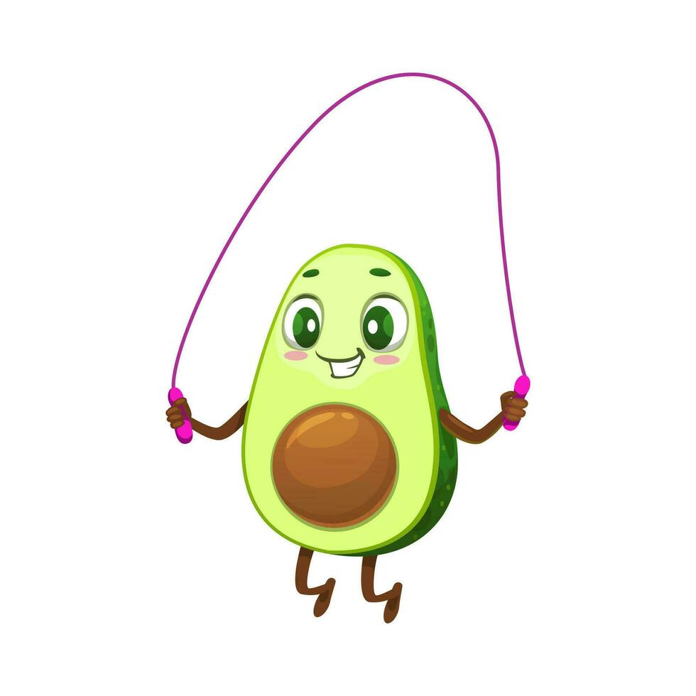 Cartoon mexican cheerful avocado with jumping rope vector