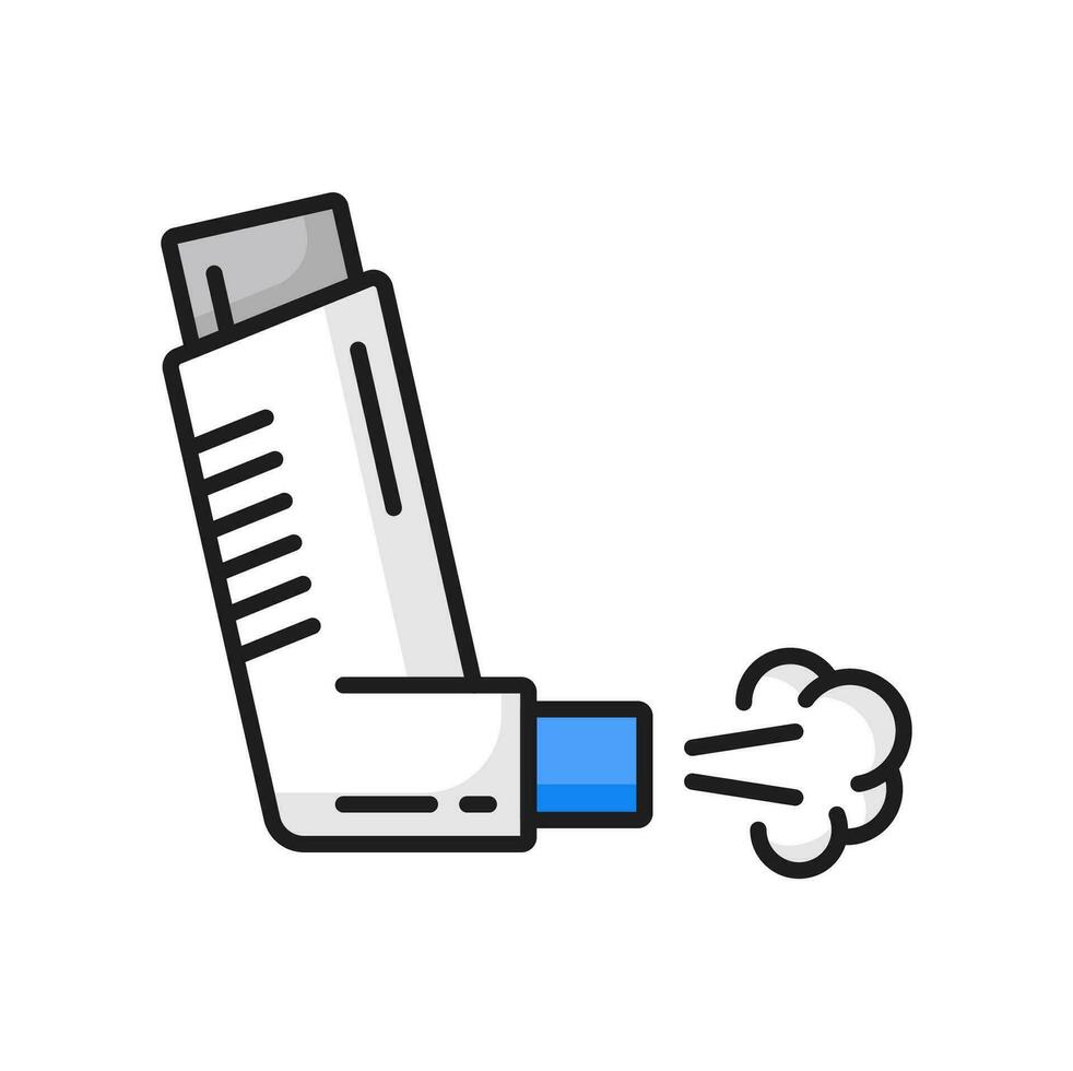 Allergy or asthma treatment inhaler line icon vector