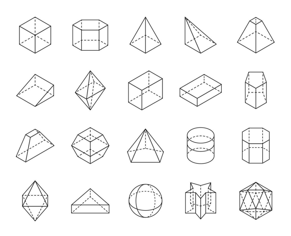 Outline geometric dimensional shapes icons set vector