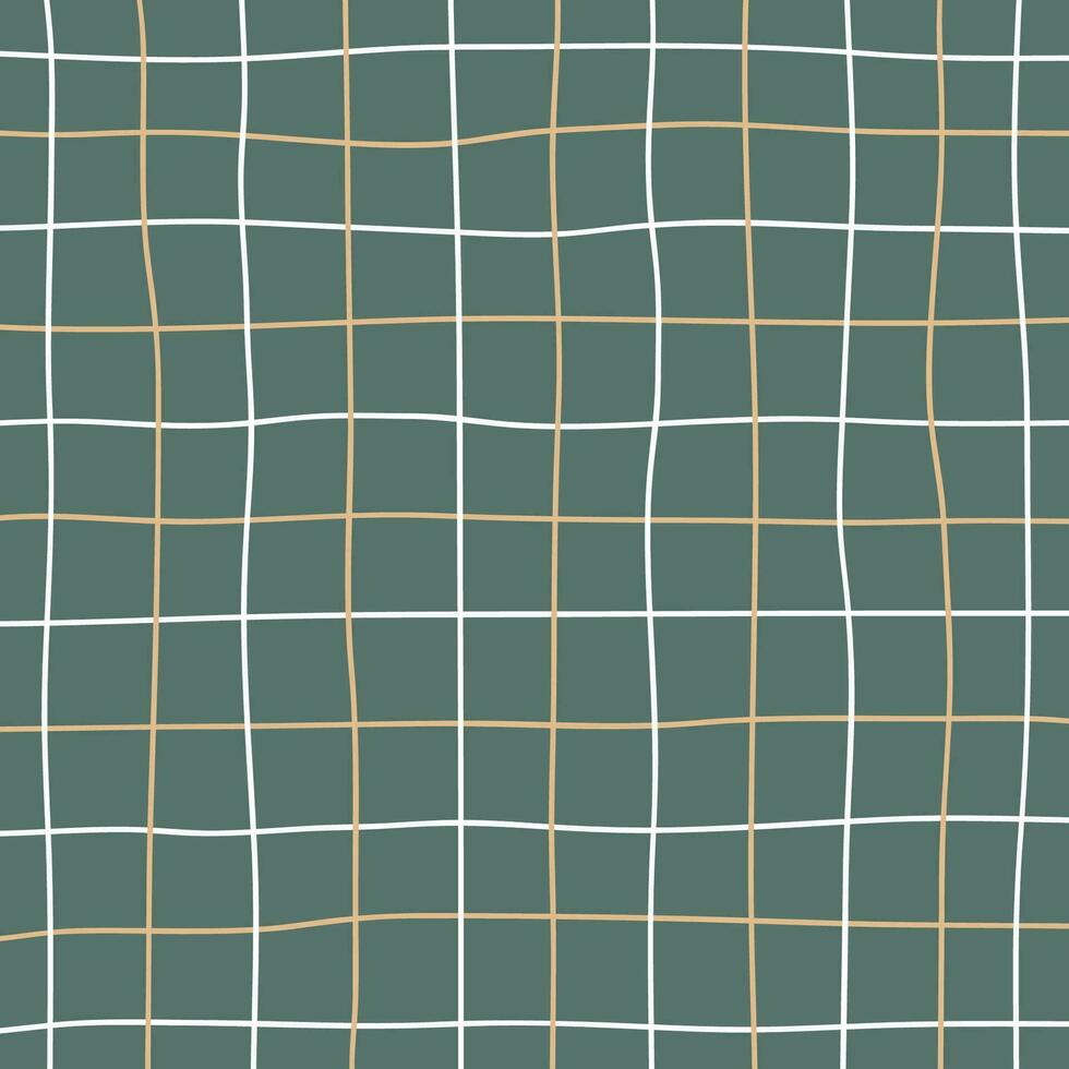 Hand drawn grid pattern in green, white and brown colors. Texture abstract geometric. Vector background with pastel colors