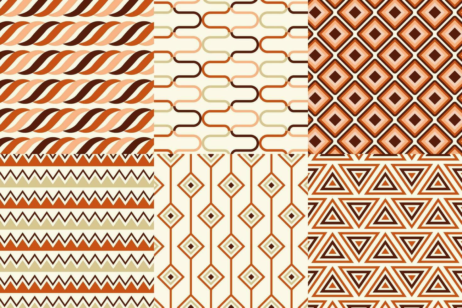 Set of pattern in retro style. Abstract texture decorative 50's, 60's, 70's style. Can be used for fabric, wallpaper, textile, wall decoration. Vector illustration