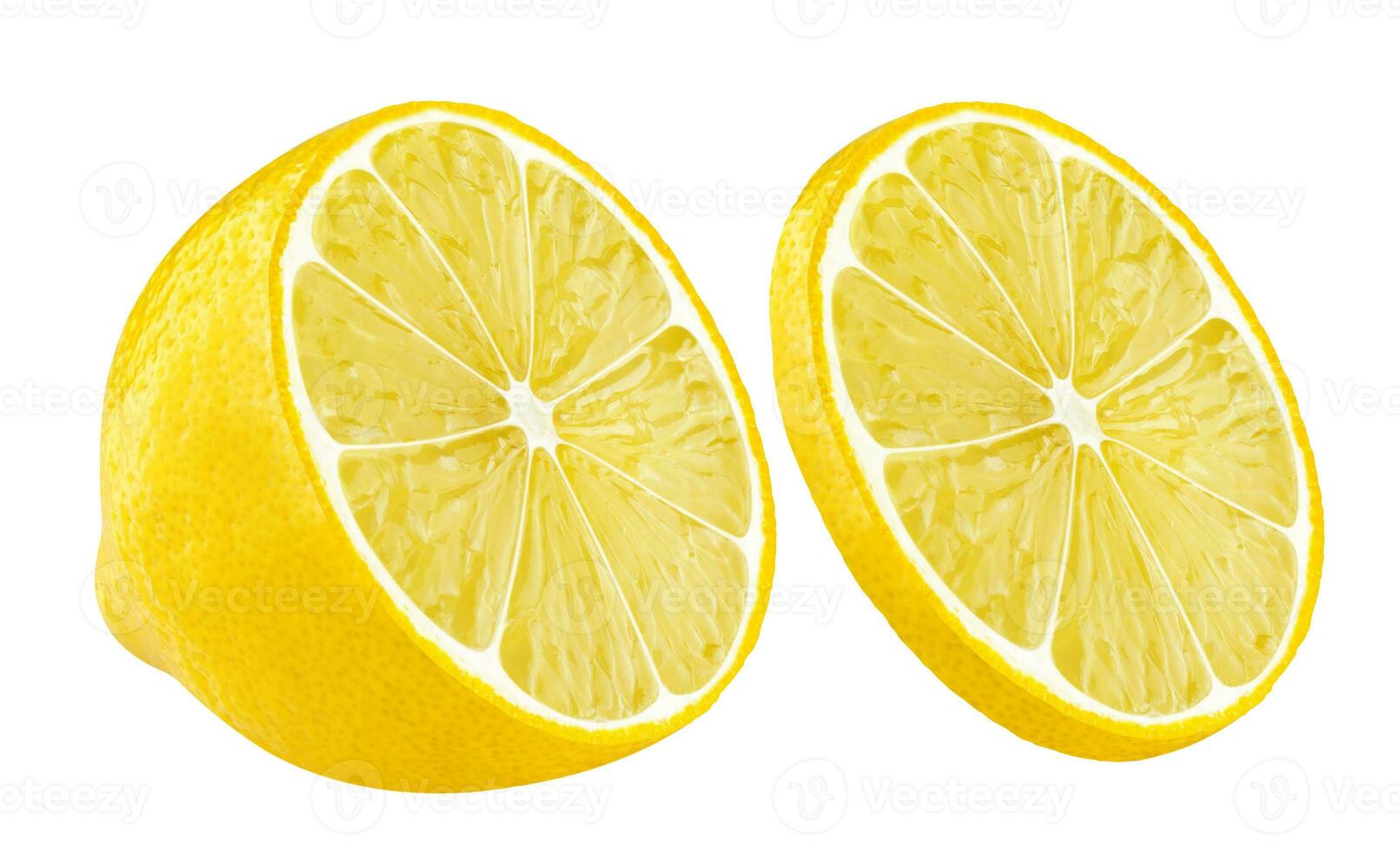 Lemon half and slice on white background photo