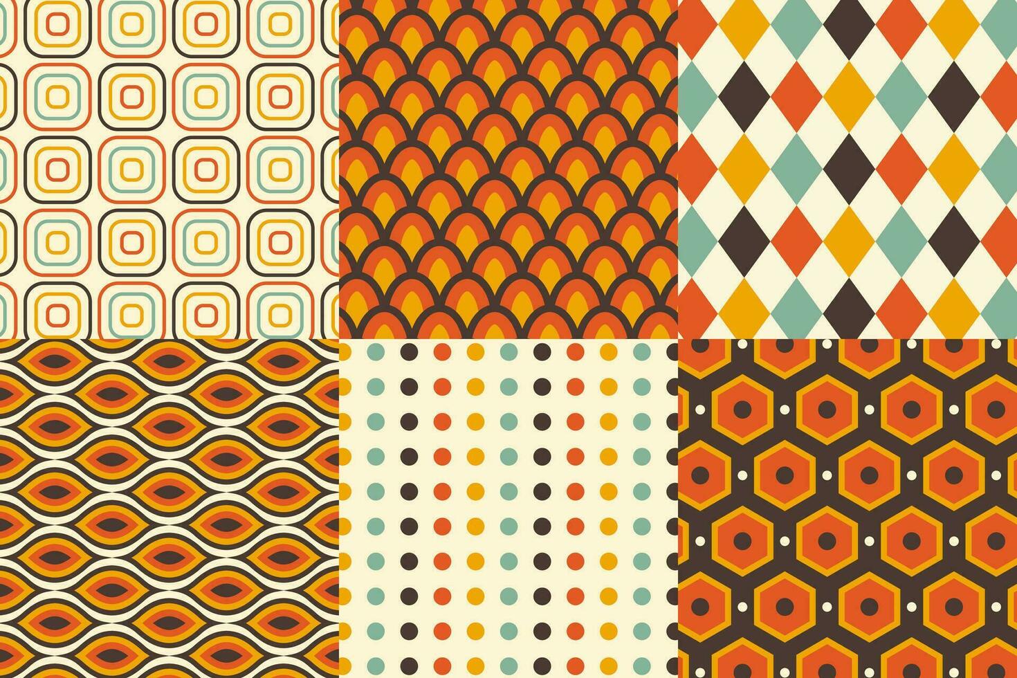 Set of pattern in retro style. Abstract texture decorative 50's, 60's, 70's style. Can be used for fabric, wallpaper, textile, wall decoration. Vector illustration