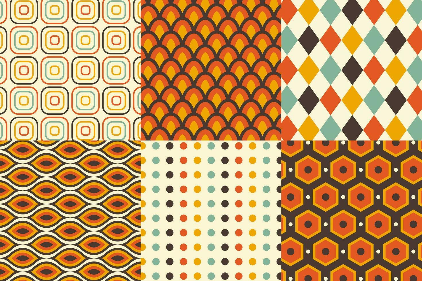 conjunto de modelo en retro estilo. resumen textura decorativo años 50, años 60, Años 70 estilo. lata ser usado para tela, fondo de pantalla, textil, pared decoración. vector ilustración