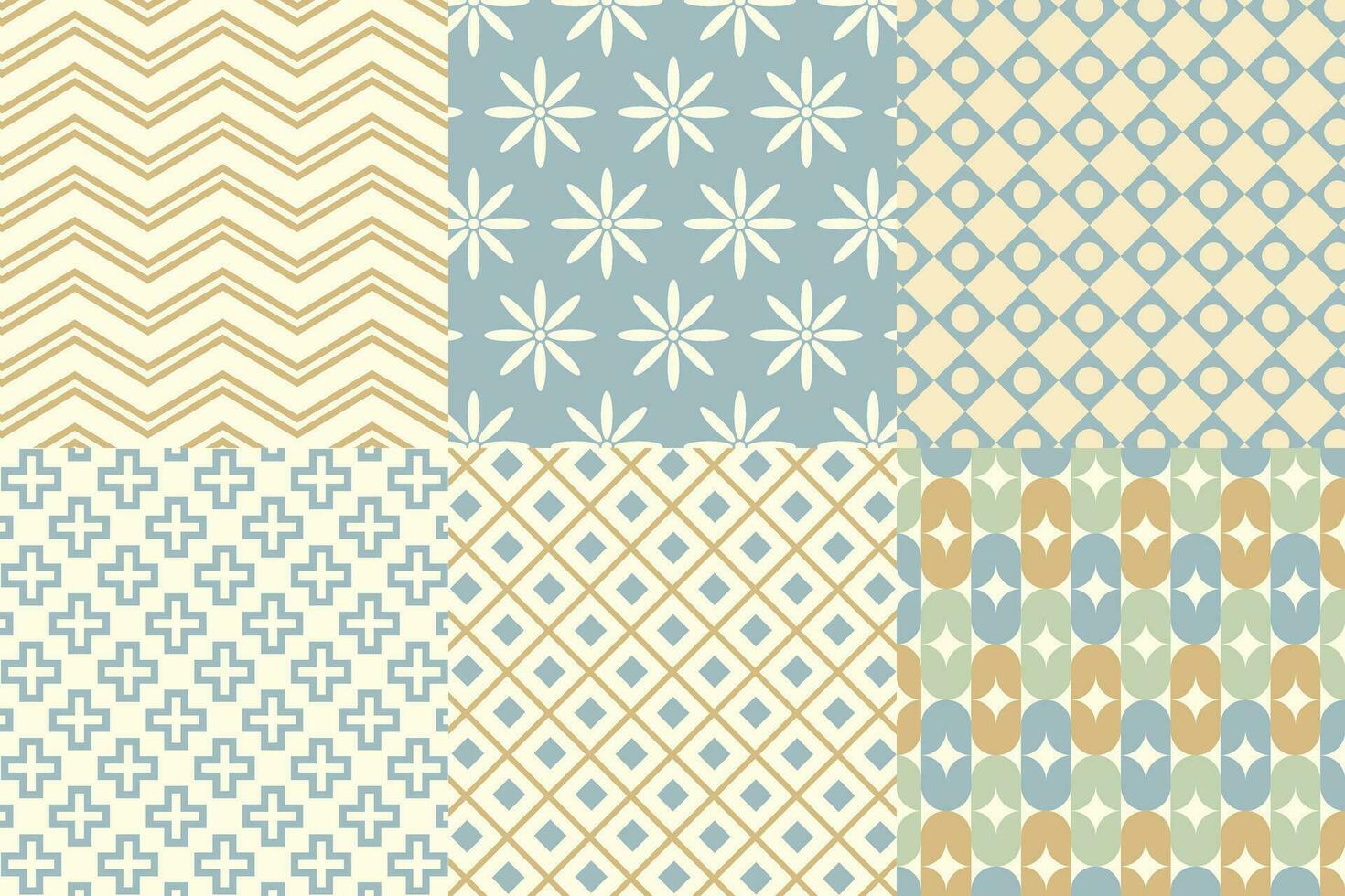 Set of pattern in retro style. Abstract texture decorative 50's, 60's, 70's style. Can be used for fabric, wallpaper, textile, wall decoration. Vector illustration