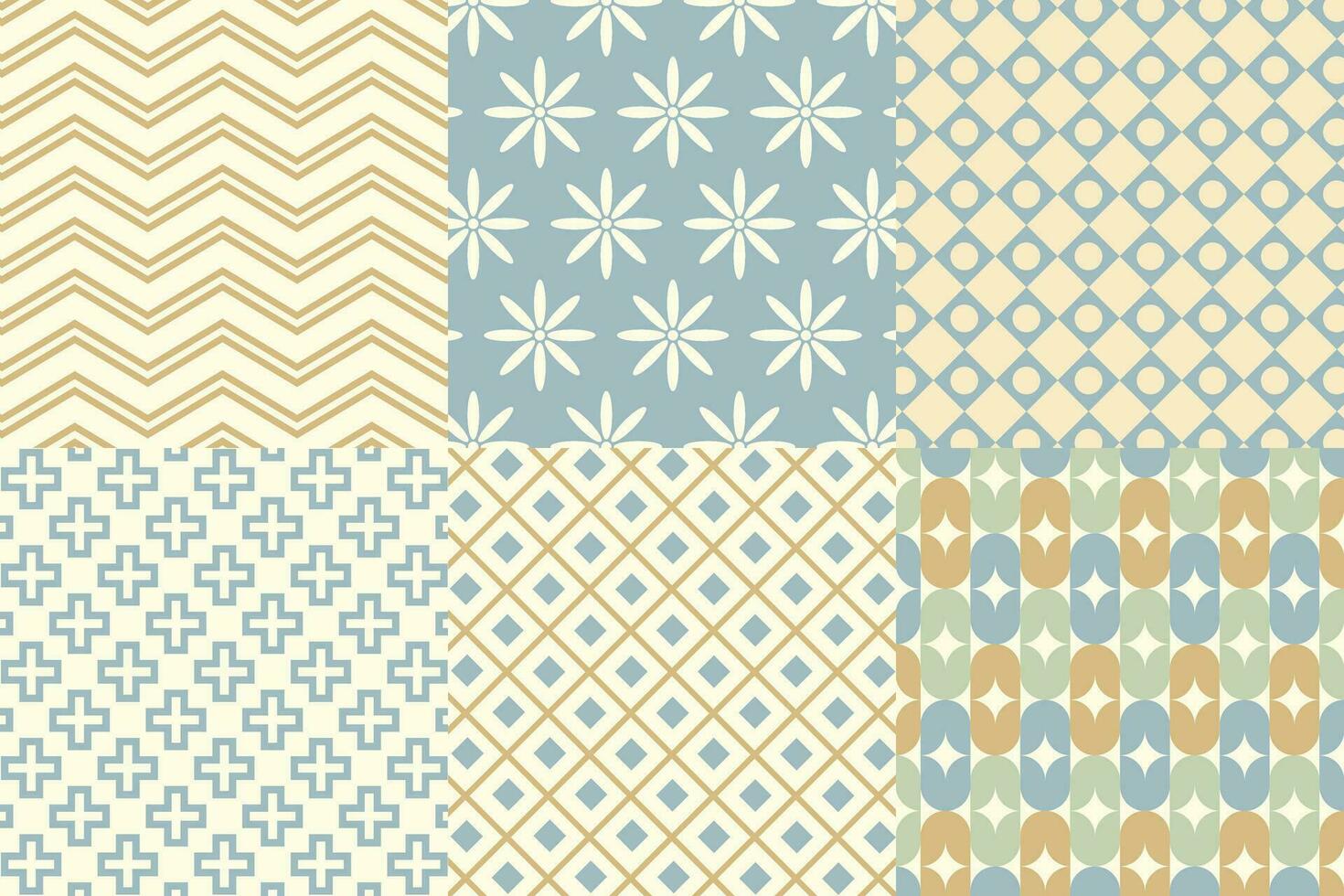 Set of pattern in retro style. Abstract texture decorative 50's, 60's, 70's style. Can be used for fabric, wallpaper, textile, wall decoration. Vector illustration