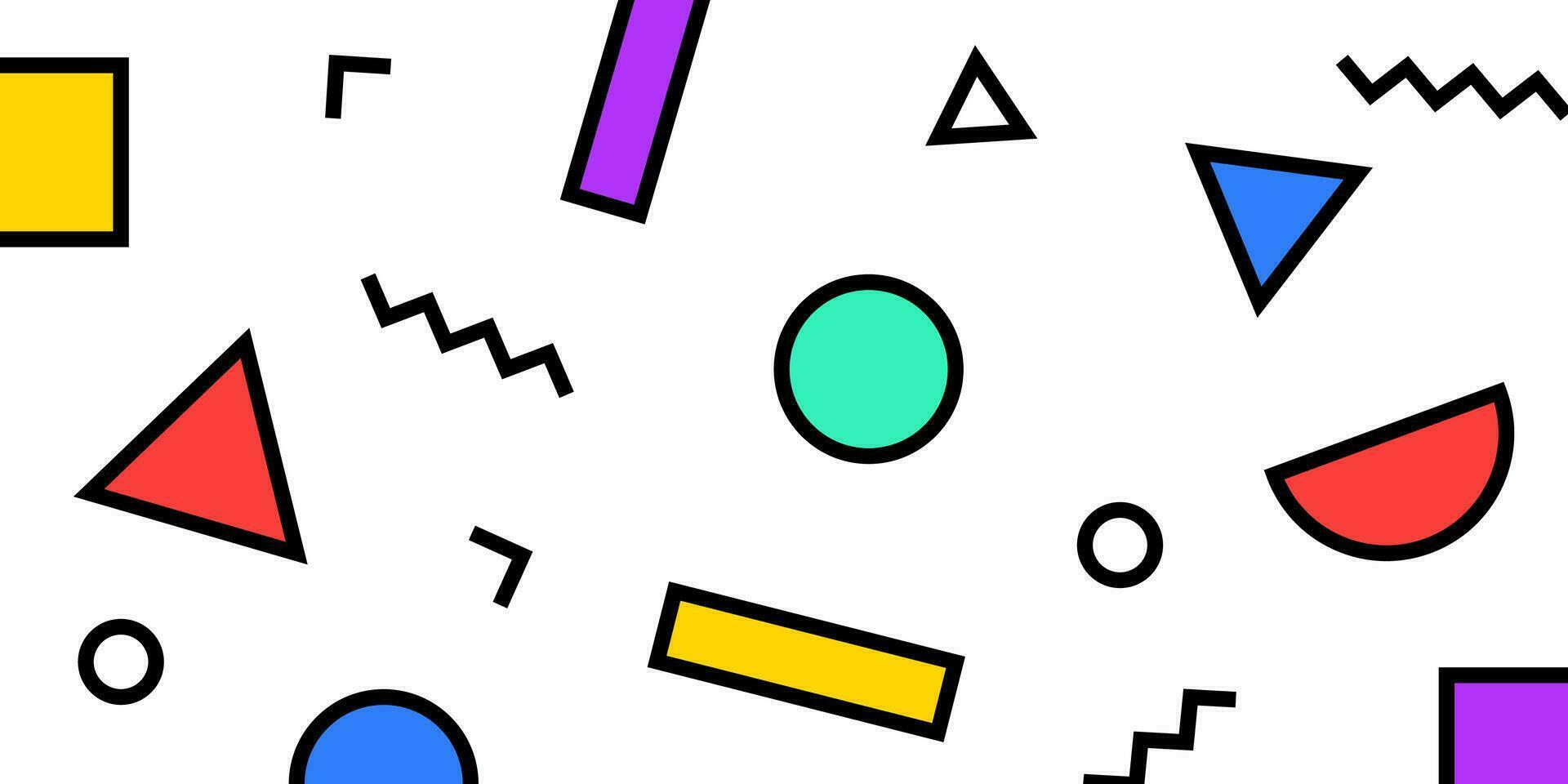 Colorful memphis style geometric pattern on white background. Vector illustration