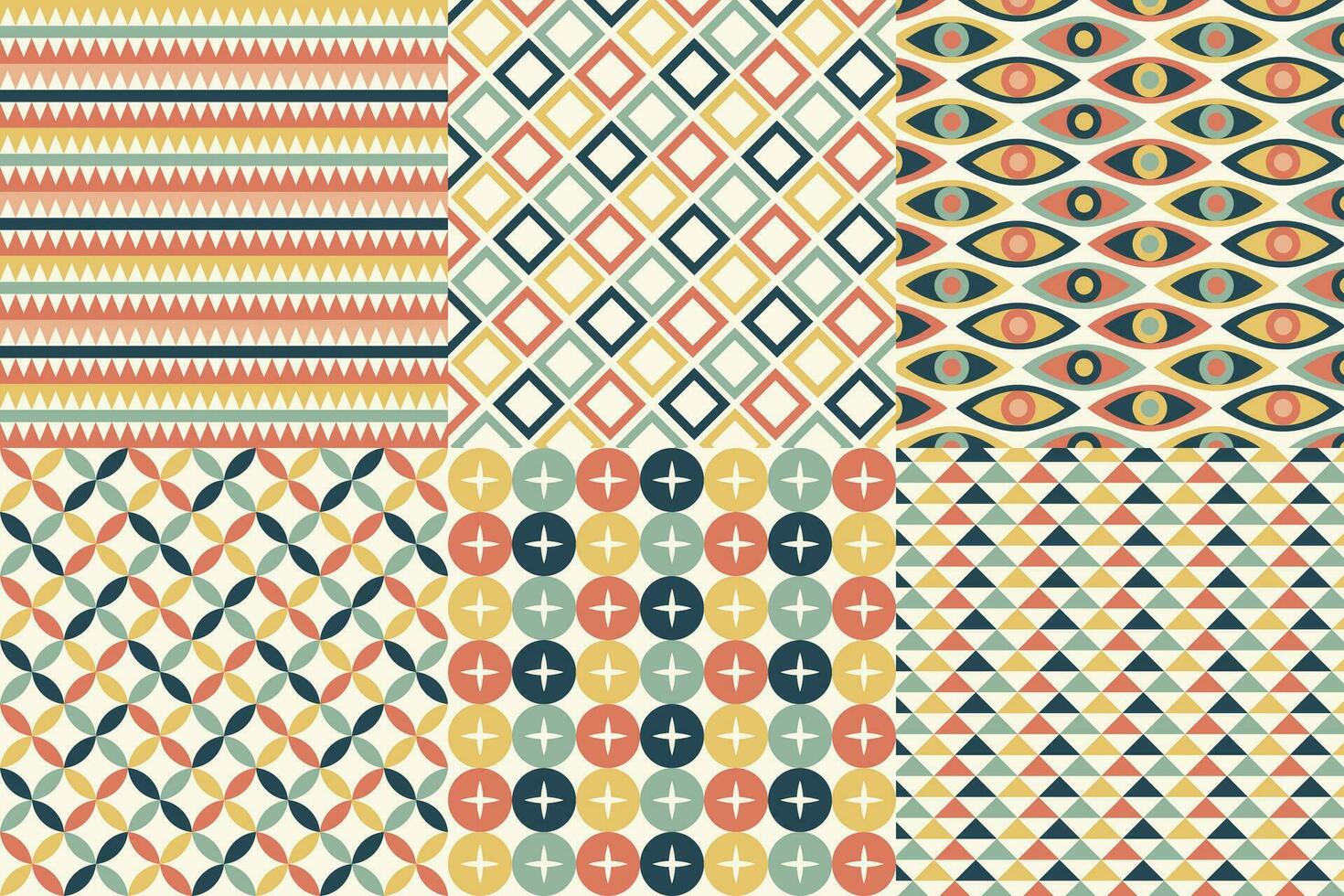 Set of pattern in retro style. Abstract texture decorative 50's, 60's, 70's style. Can be used for fabric, wallpaper, textile, wall decoration. Vector illustration